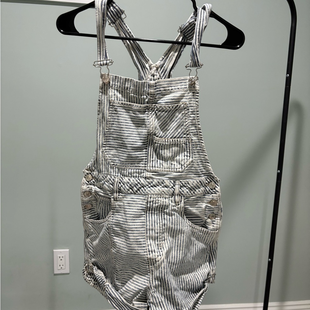 Free People Striped Denim Overalls